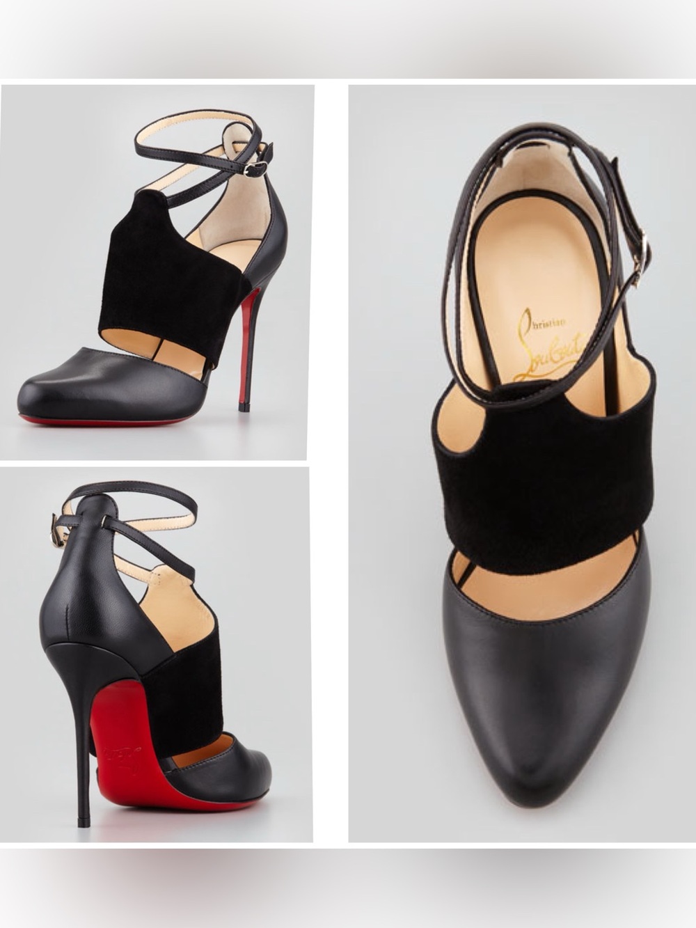 Christian Louboutin Trotter 100 Black Leather Suede Ankle Strap Pumps Heels 8/38